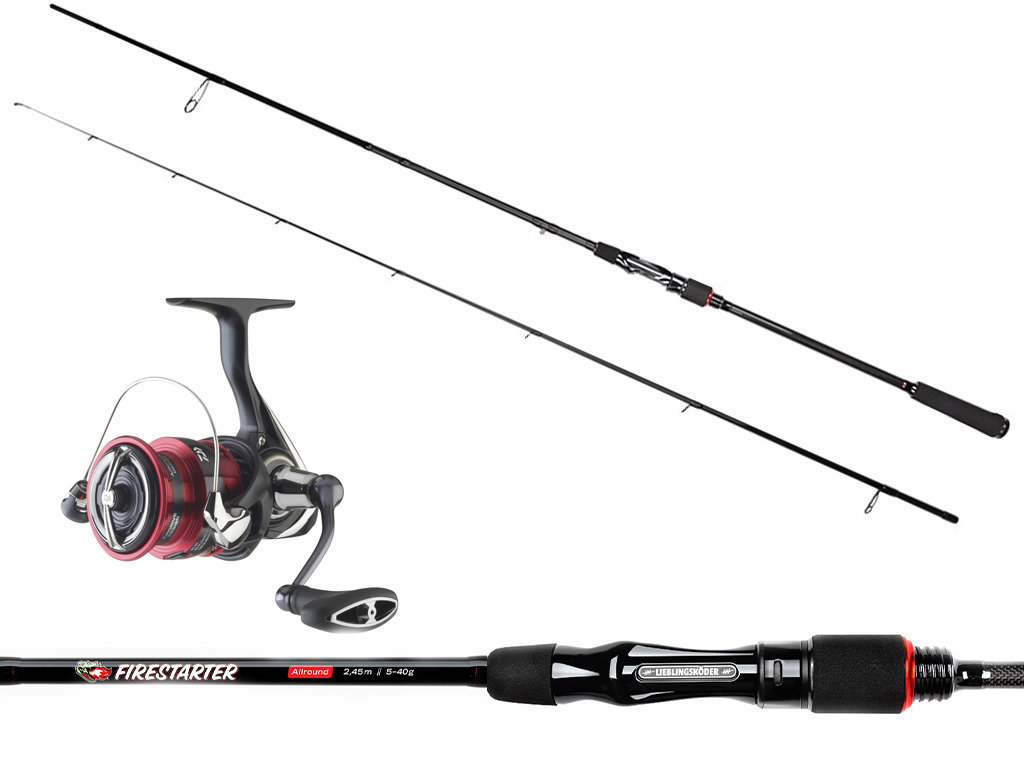 Allround Angelset - Lieblingsköder Firestarter Rute + DAIWA 23 Ninja LT 3000 C Rolle