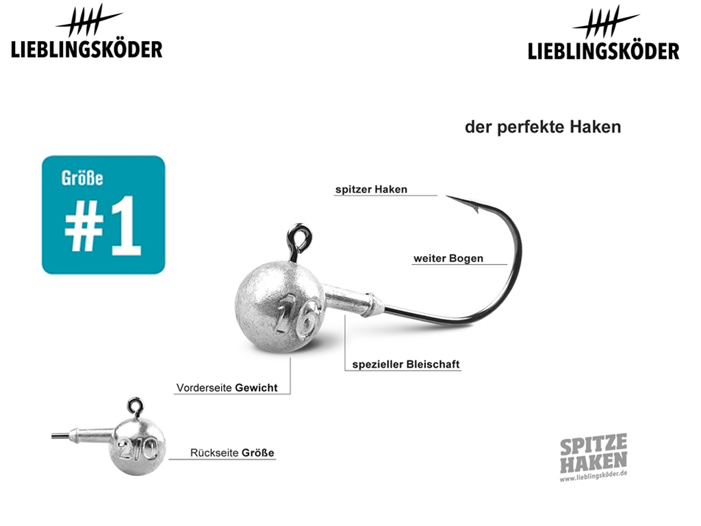 Spitze Haken Jigkopf-Set #/1 - Lieblingsköder 5 cm - 30 Jigköpfe + 25 Snaps