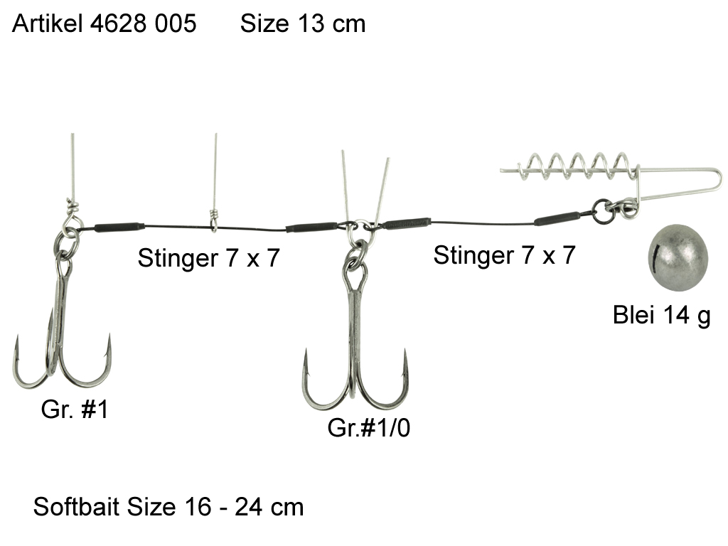 Spro Softbait Spiral Stinger -  13 cm - 2 Haken Gr. 1/0 /1