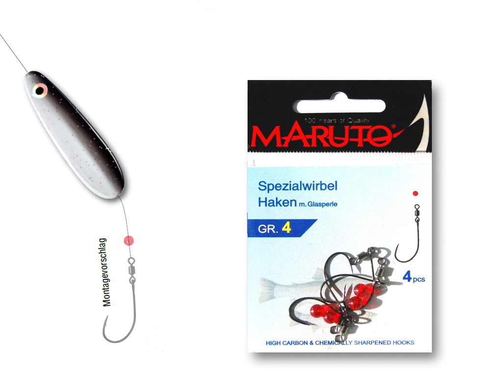 Maruto Spezialwirbel-Haken m. Glasperle - Hakengröße 4