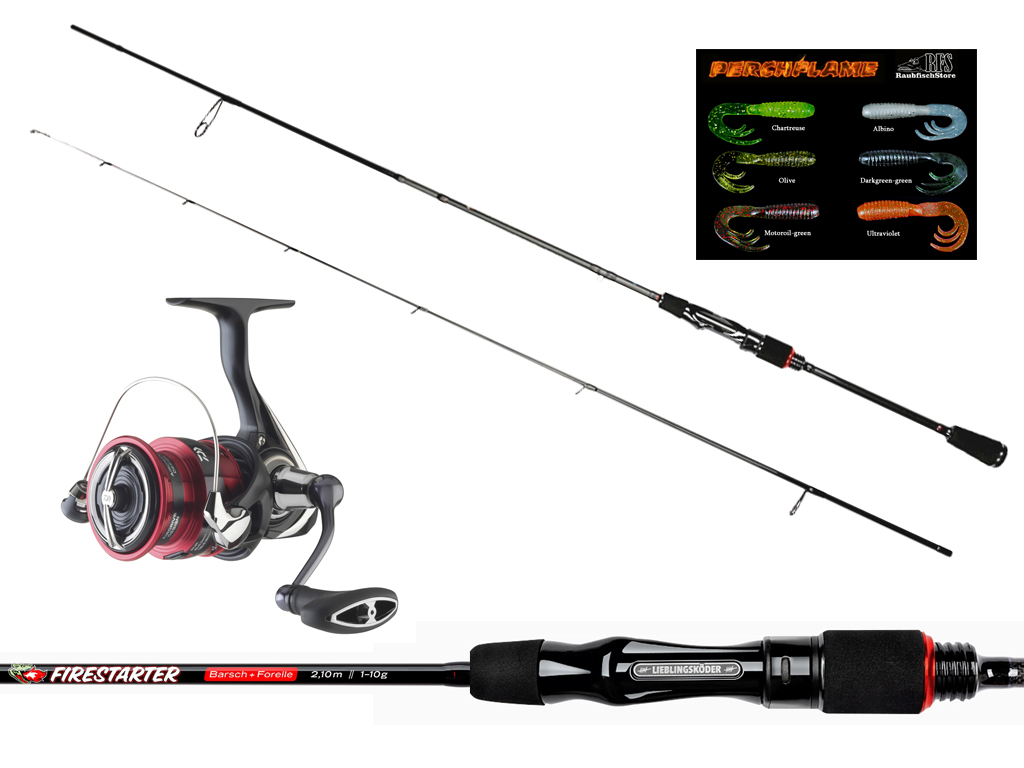 Angelset für Forelle & Barsch - Lieblingsköder Firestarter Rute + DAIWA 23 Ninja LT 1000 Rolle